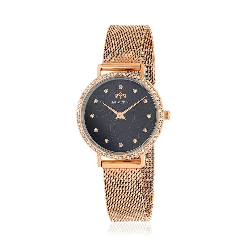 Montre MATY femme, bracelet acier inoxydable doré rose - vue 1