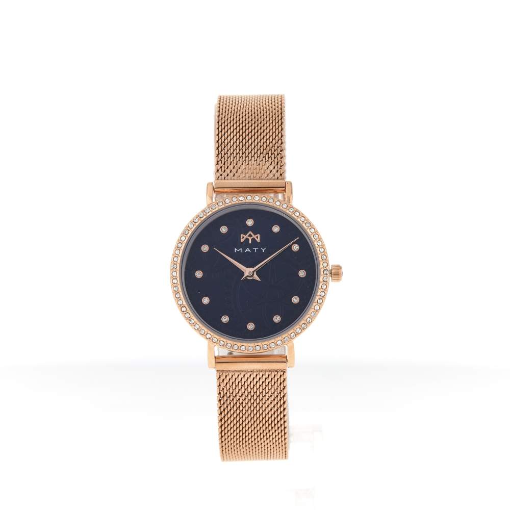Montre MATY femme, bracelet acier inoxydable doré rose - vue 1