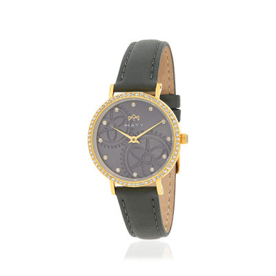 MATY dameshorloge, grijs leren band