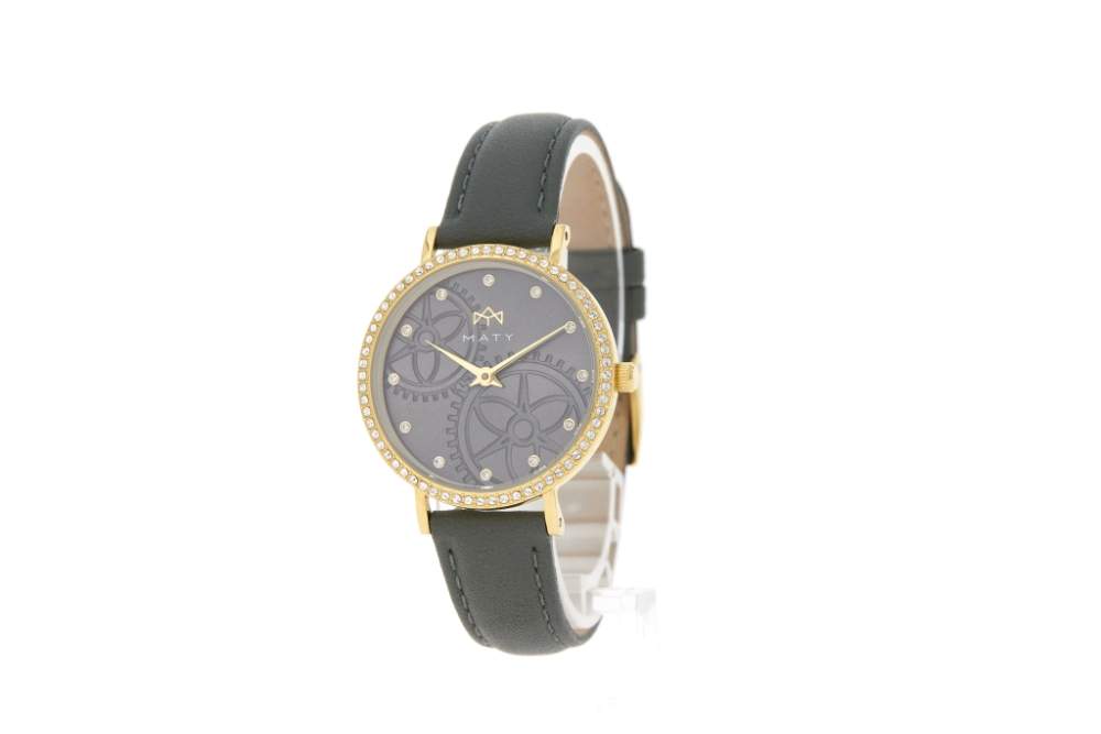 Montre MATY femme, bracelet cuir gris - vue 2