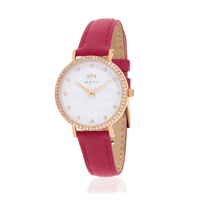 Montre MATY femme, bracelet cuir rouge - vue 1