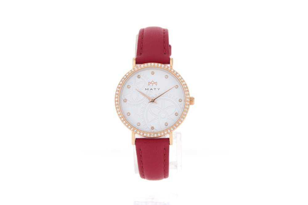 Montre MATY femme, bracelet cuir rouge - vue 1