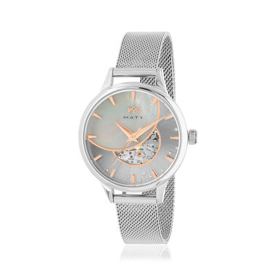 Montre MATY femme automatique, bracelet acier inoxydable