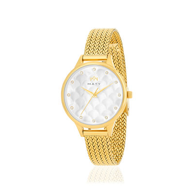 Montre MATY femme, bracelet acier inoxydable doré - vue 1