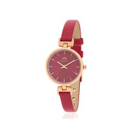 Montre MATY femme, bracelet cuir rouge