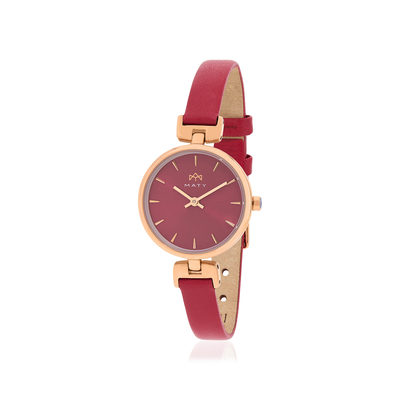 Montre MATY femme, bracelet cuir rouge - vue 1