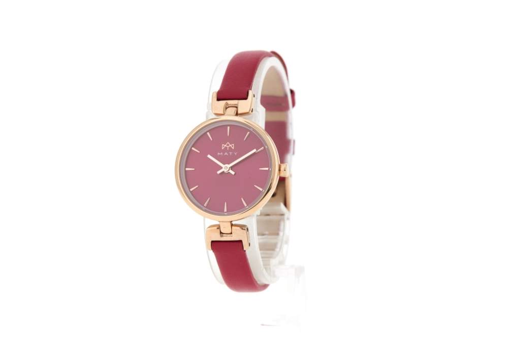 Montre MATY femme, bracelet cuir rouge - vue 2