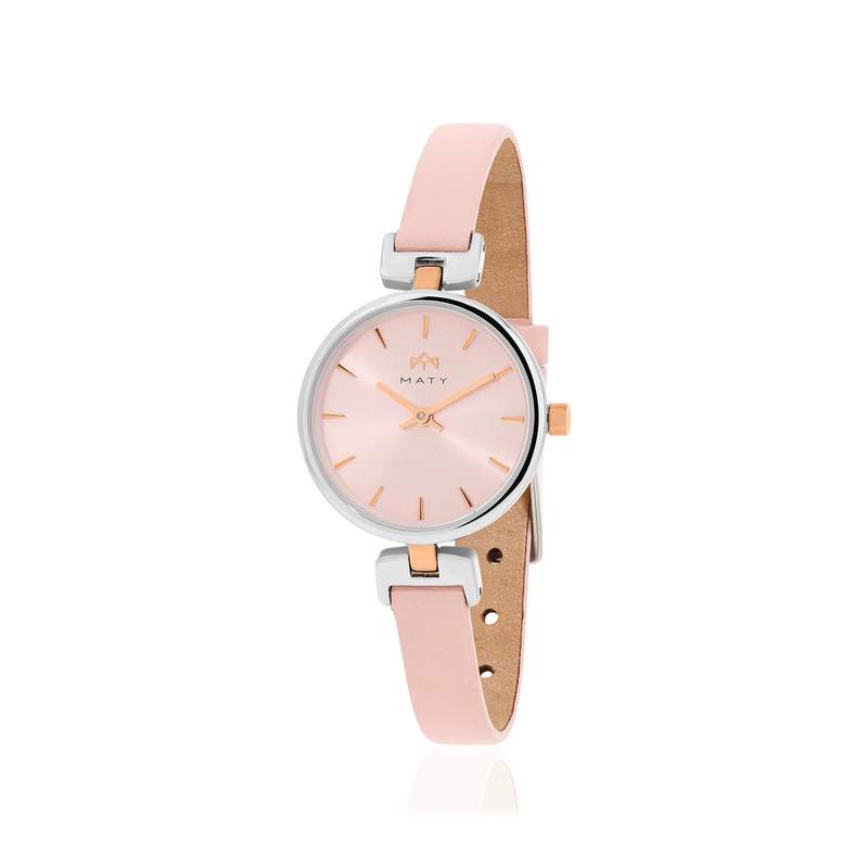 Montre MATY femme, bracelet cuir rose - vue 1