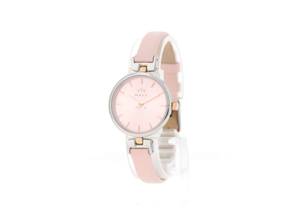 Montre MATY femme, bracelet cuir rose - vue 2