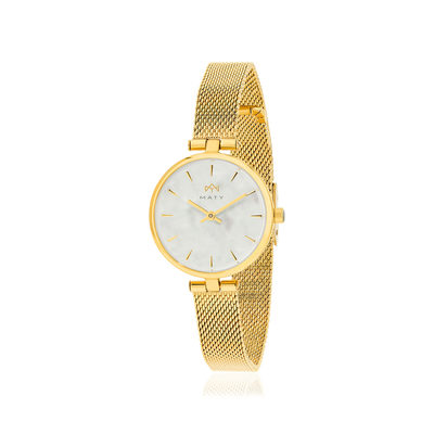 Montre MATY femme, bracelet maille milanaise acier inoxydable doré