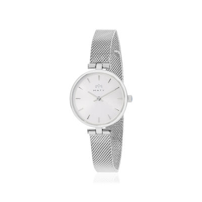 Montre MATY femme, bracelet maille milanaise acier inoxydable argent - vue 1
