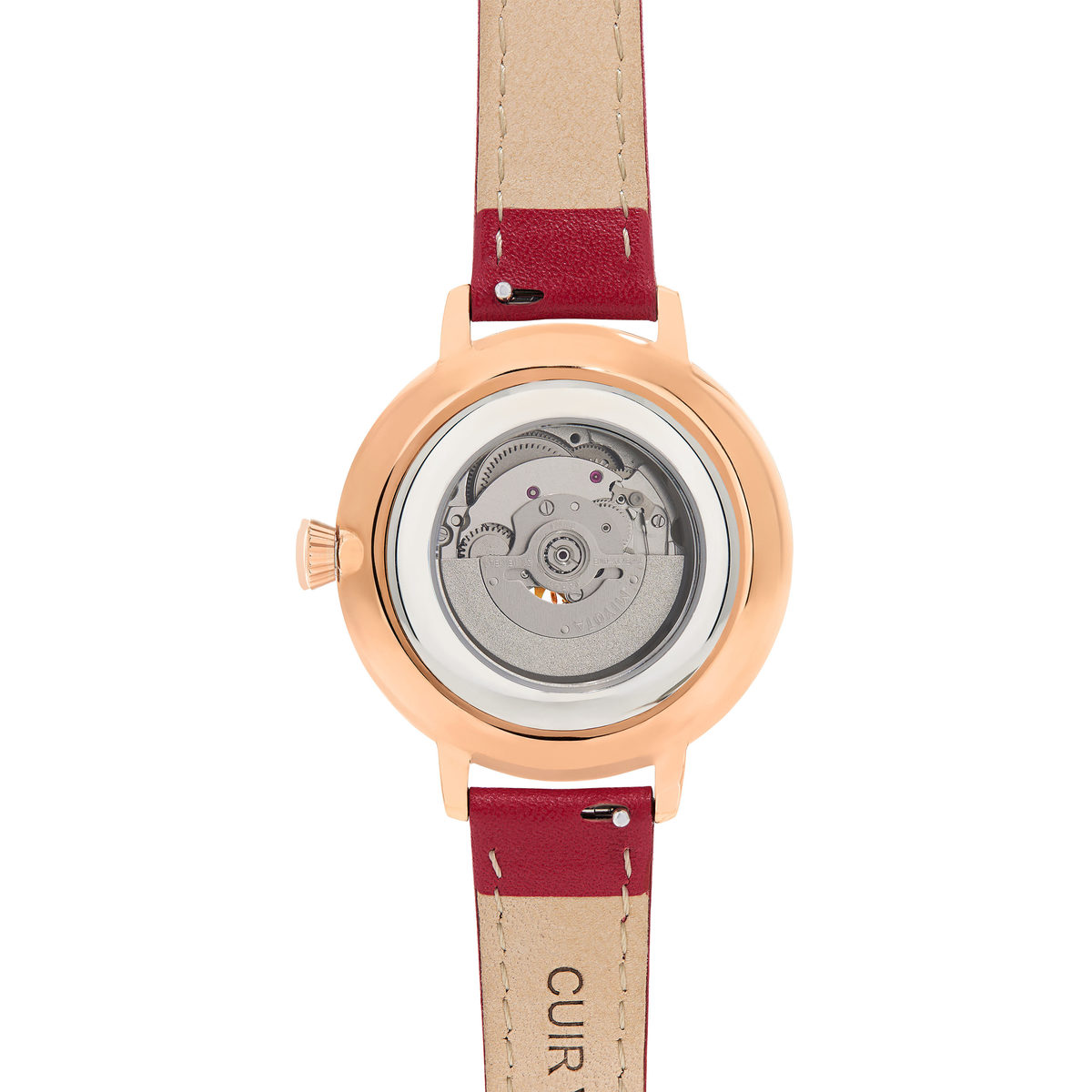 Montre MATY femme automatique, bracelet cuir rouge - vue 5