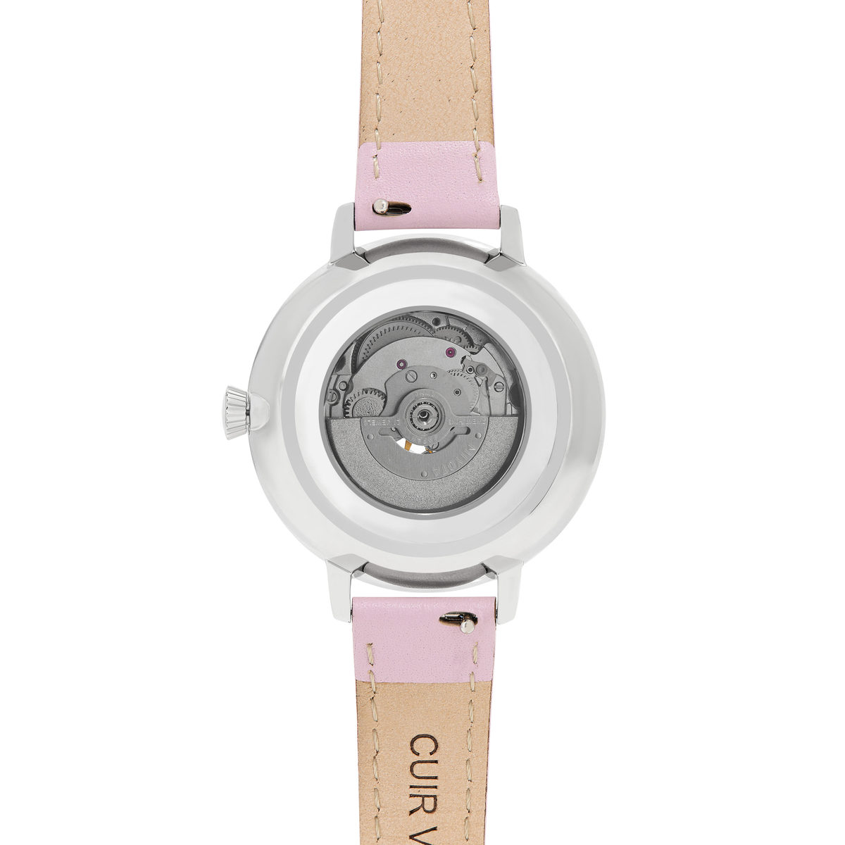 Montre MATY femme automatique, bracelet cuir rose - vue 5