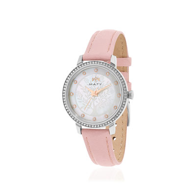 Montre MATY femme bracelet cuir rose