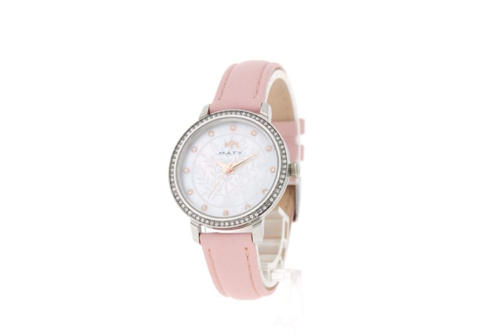 Montre MATY femme bracelet cuir rose - vue 2