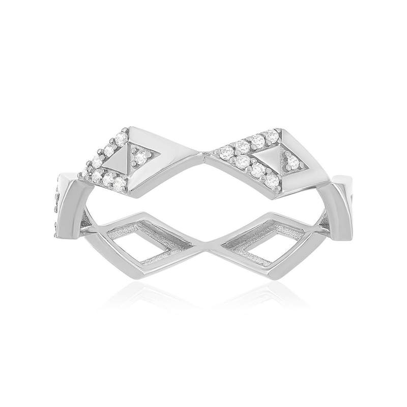 Bague argent 925 zirconias motif triangle - vue 1