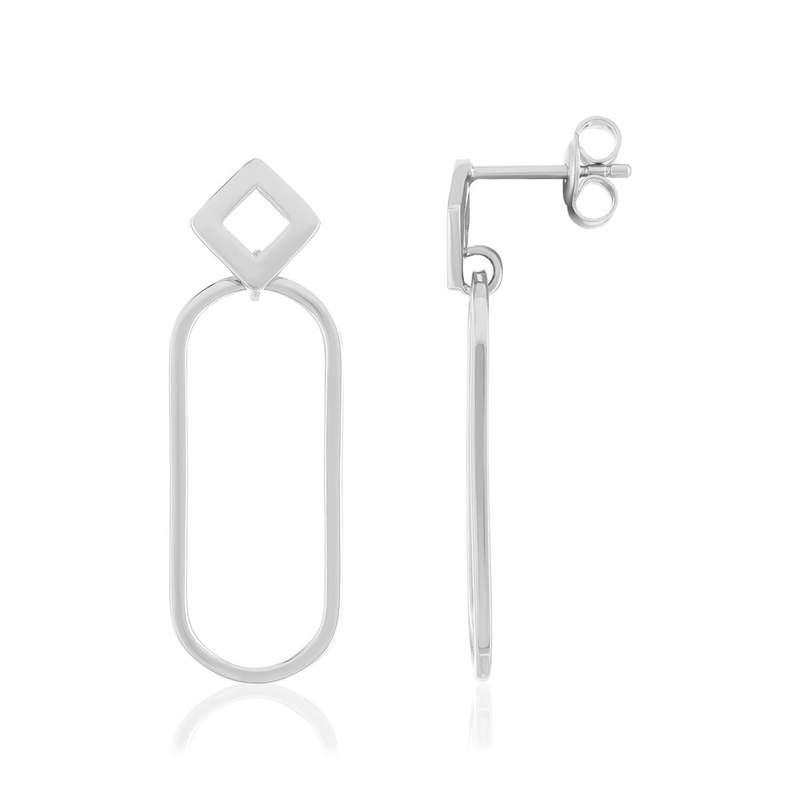Boucles d'oreilles argent 925 motif losange et anneau - vue 1