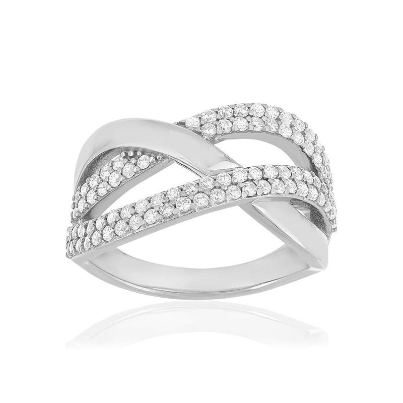 Bague argent 925 anneaux entrelacés zirconias - vue 1