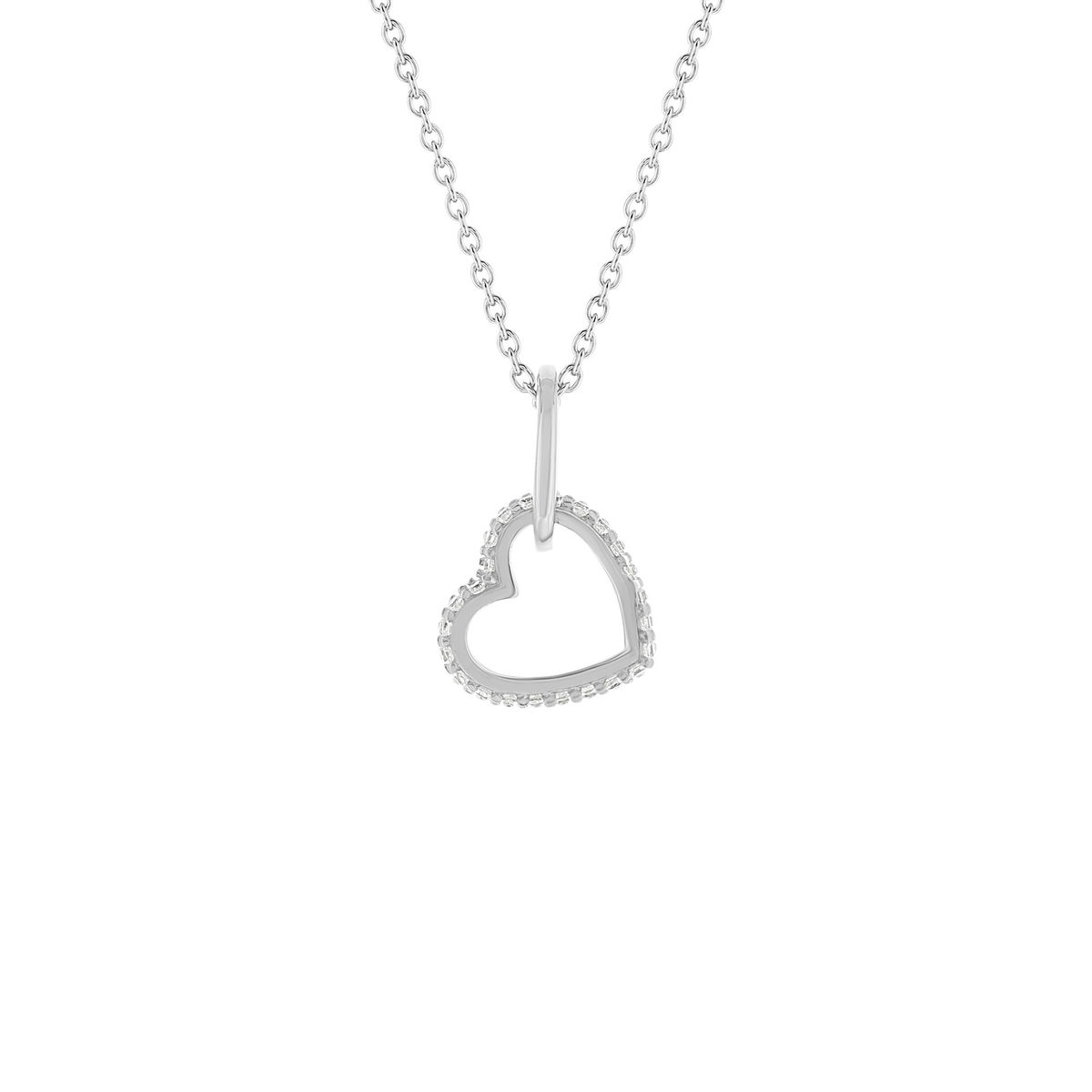 Collier argent 925 zirconias motif anneau et coeur entrelacés 45 cm