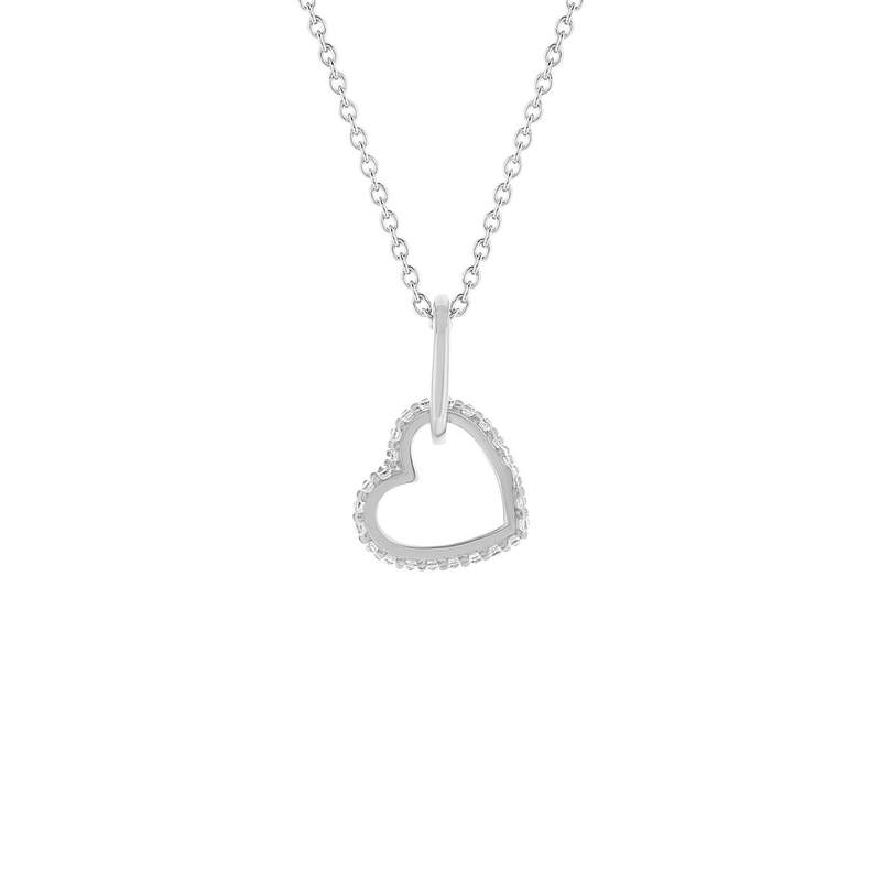 Collier argent 925 zirconias motif anneau et coeur entrelacés 45 cm - vue 1