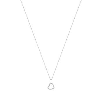 Collier argent 925 zirconias motif anneau et coeur entrelacés 45 cm