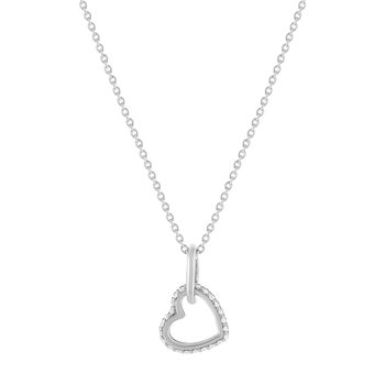 Collier argent 925 zirconias motif anneau et coeur entrelacés 45 cm