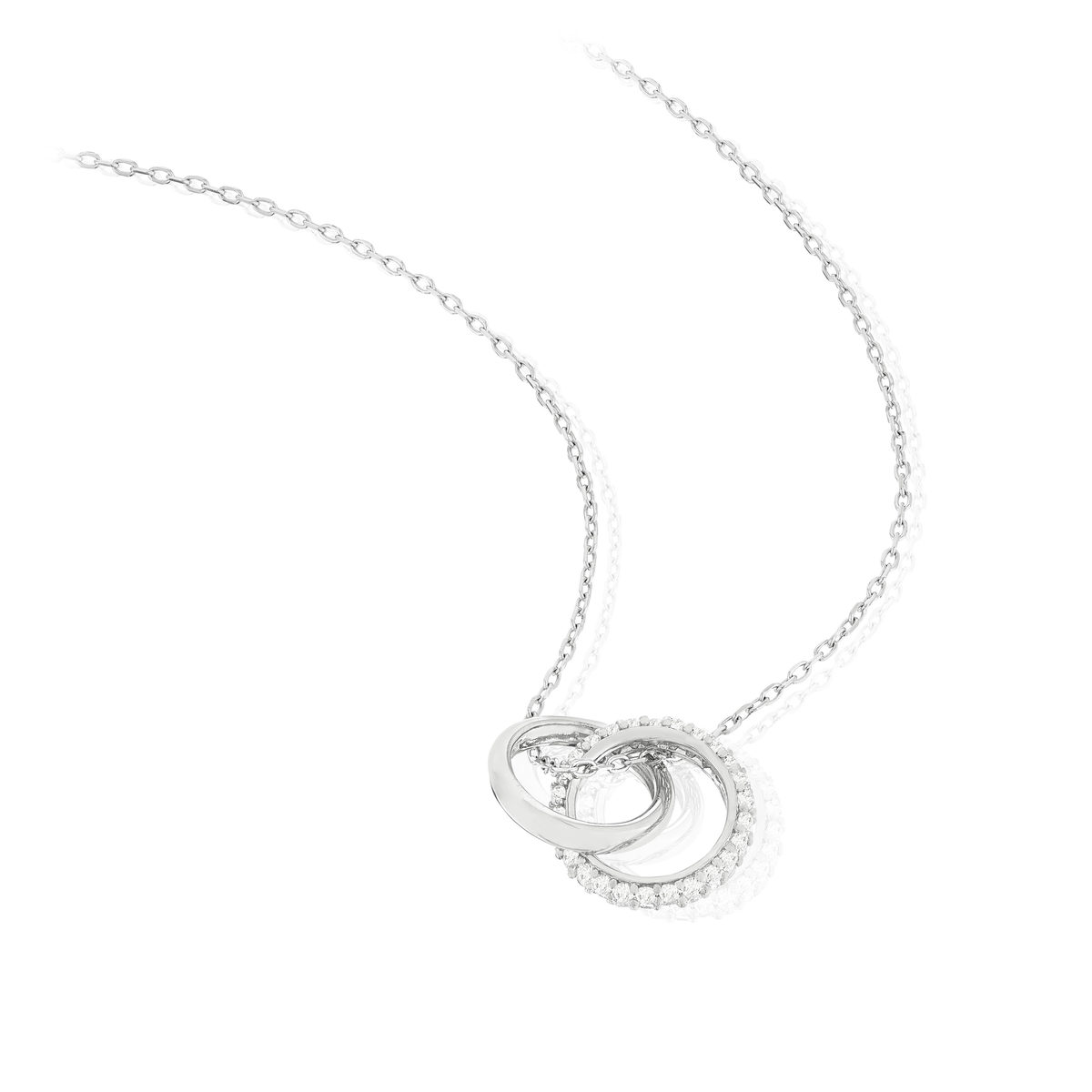 Collier argent 925 zirconias motif anneau et coeur entrelacés 45 cm - vue D1