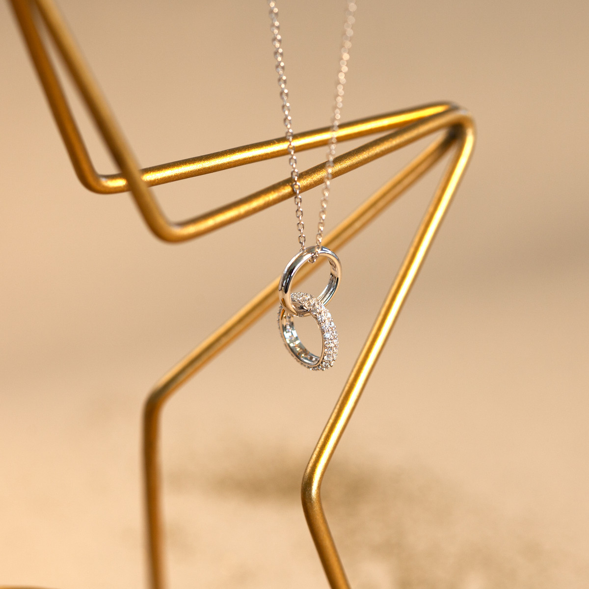 Collier argent 925 zirconias motif anneau et coeur entrelacés 45 cm - vue D2