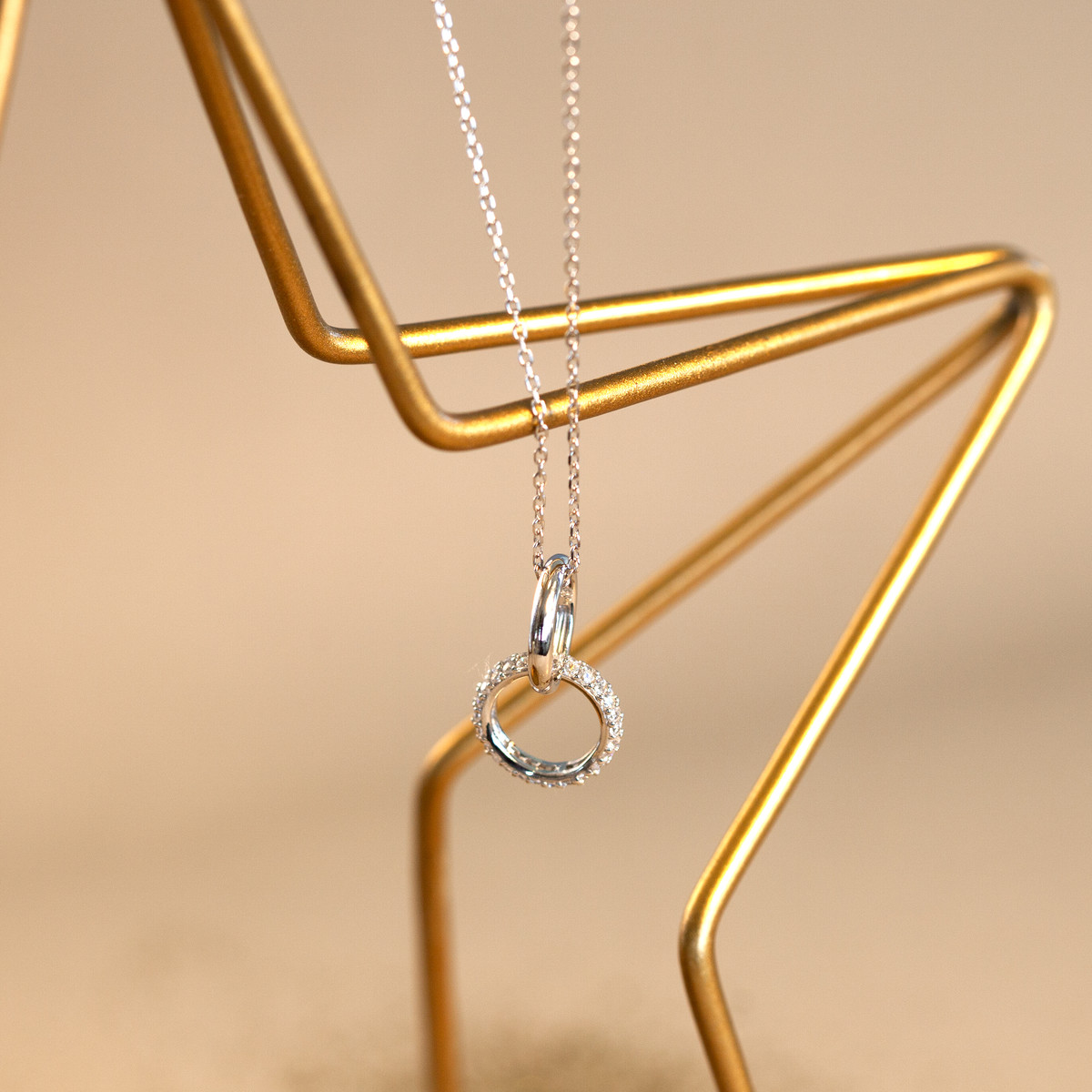 Collier argent 925 zirconias motif anneau et coeur entrelacés 45 cm - vue D3