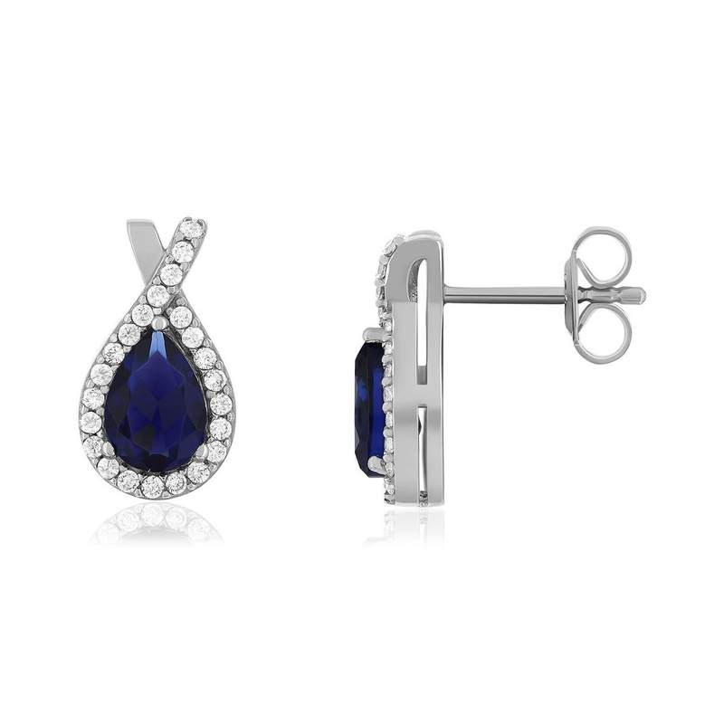 Boucles d'oreilles argent 925 pierres imitation bleues et zirconias - vue 1