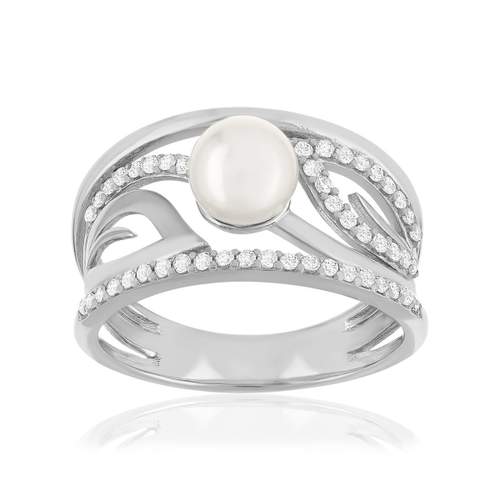 Bague argent 925 perle de culture de Chine et zirconias.