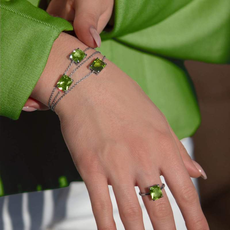 Armband van 925 zilver met groene kristallen, 18 cm - foto in het echt 2