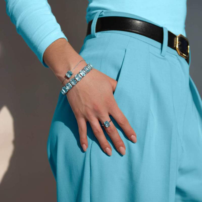 Bague argent 925 cristal bleu - vue porté 3