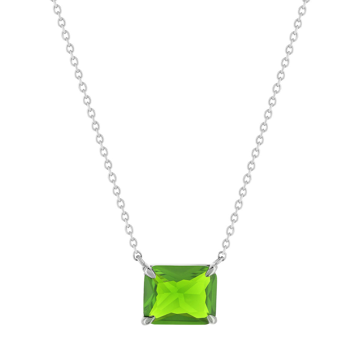 Collier argent 925 cristal vert 45cm