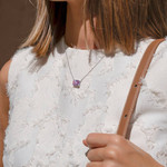 Collier argent 925 zirconia violet 45cm - vue porté 1