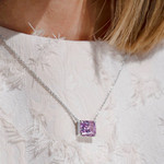 Collier argent 925 zirconia violet 45cm - vue porté 2
