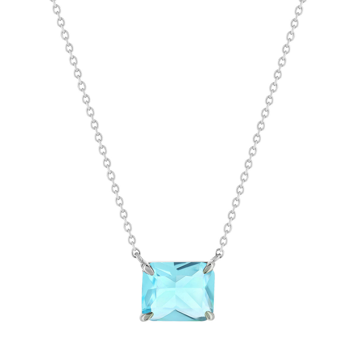 Collier argent 925 cristal bleu 45cm