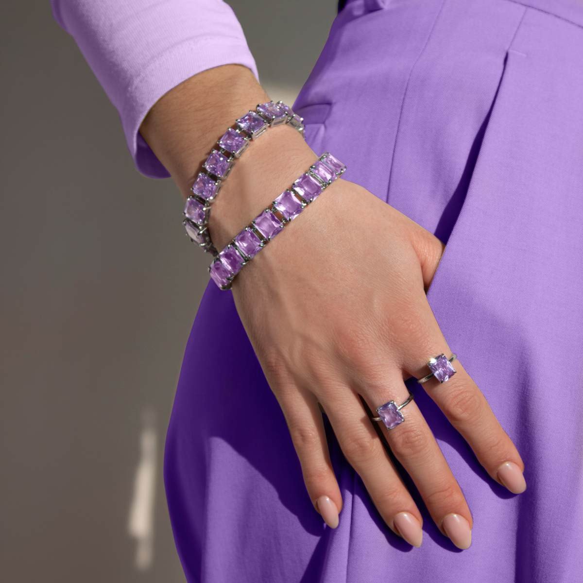 Bracelet argent 925 zirconias violets 19cm - vue porté 1