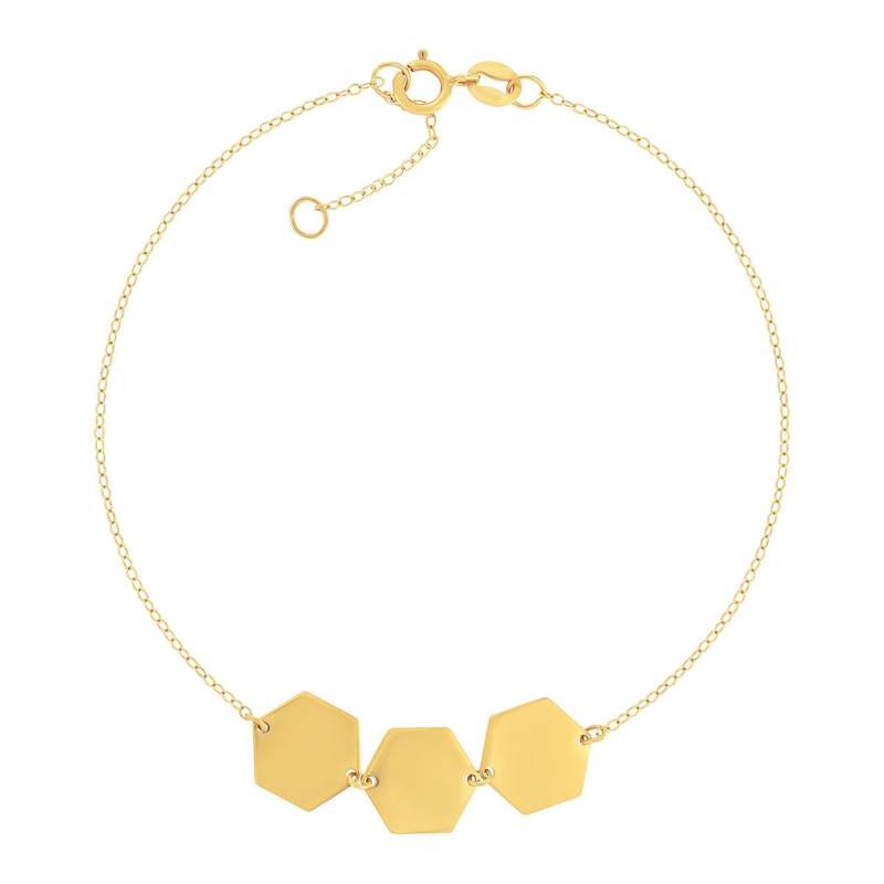 Bracelet or 375 jaune motif nids d'abeilles 19cm - vue 1