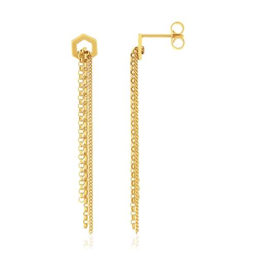 Boucles d'oreilles pendantes or 375 jaune motif nids d'abeilles