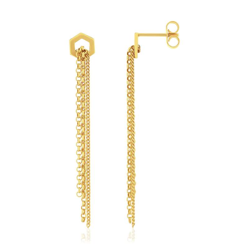 Boucles d'oreilles pendantes or 375 jaune motif nids d'abeilles - vue 1