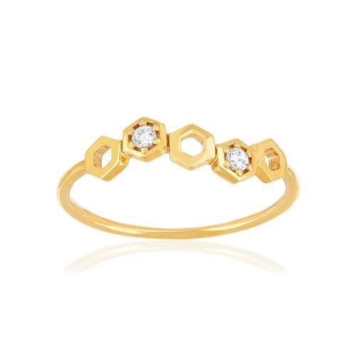 Bague or 375 jaune zirconias motif nids d'abeilles