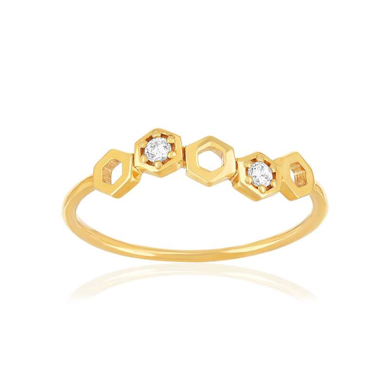 Bague or 375 jaune zirconias motif nids d'abeilles - vue 1