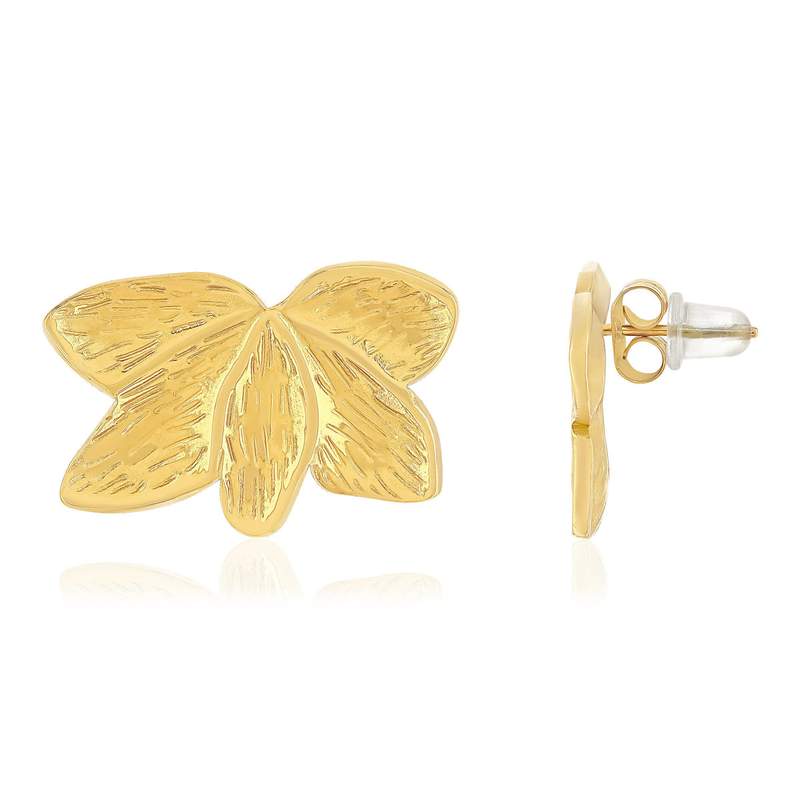 Boucles d'oreilles acier jaune motif fleurs - vue 1