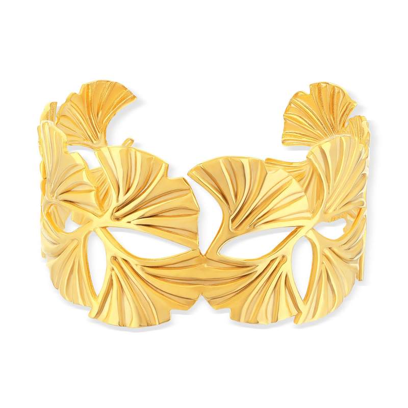 Bracelet rigide acier jaune motifs fleurs 60mm - vue 1