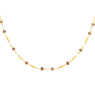 Collier acier jaune pierres naturelles et perles de culture de Chine 45,5cm