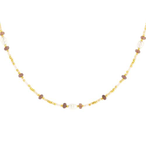 Collier acier jaune pierres naturelles et perles de culture de Chine 45,5cm