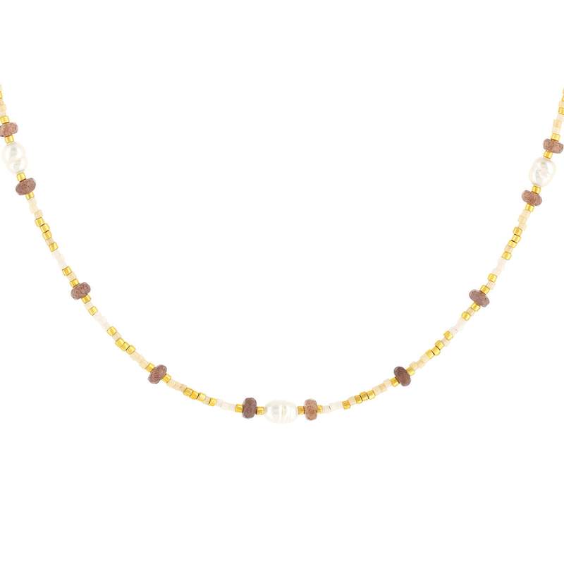 Collier acier jaune pierres naturelles et perles de culture de Chine 45,5cm - vue 1