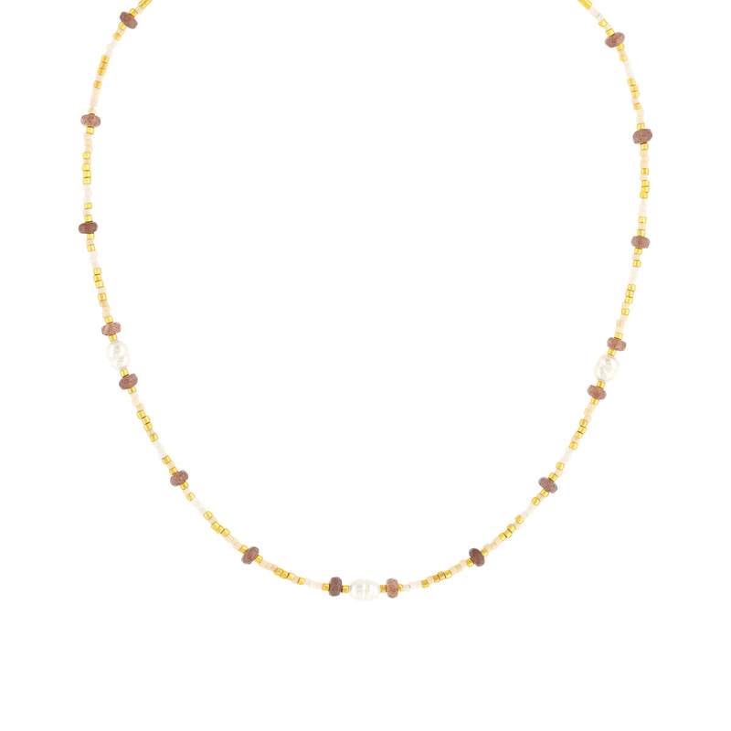 Collier acier jaune pierres naturelles et perles de culture de Chine 45,5cm - vue 2