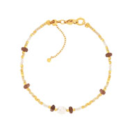 Bracelet acier jaune pierres naturelles et perle de culture de Chine 19cm